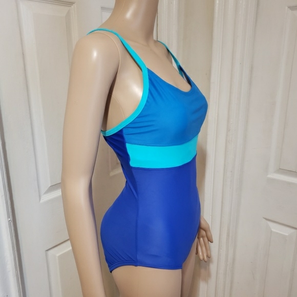 NEW! Speedo Blue Colorblock One Piece Swimsuit - 6 - Picture 6 of 7